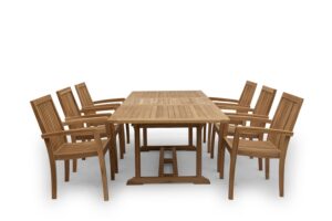 Teak.nl Tuinset 7 delig tafel uitschuif 180 - 240 Penang stapelstoel