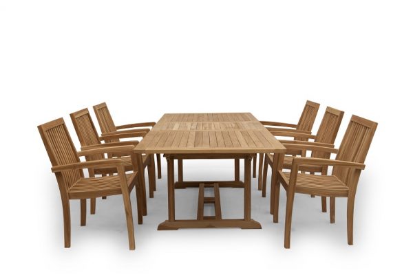 Teak.nl Tuinset 7 delig tafel uitschuif 180 - 240 Penang stapelstoel