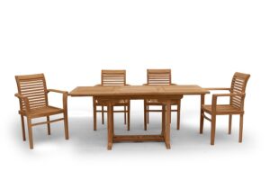 Teak.nl Tuinset 5 delig tafel uitschuif 150 - 200 Langkawi stapelstoel