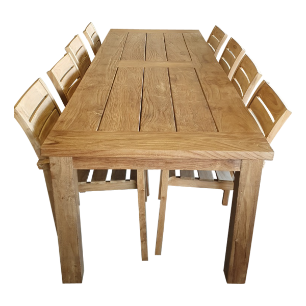 Robuuste Teak Tuinset 9 delig Tuintafel 300 cm Harti stapelstoelen