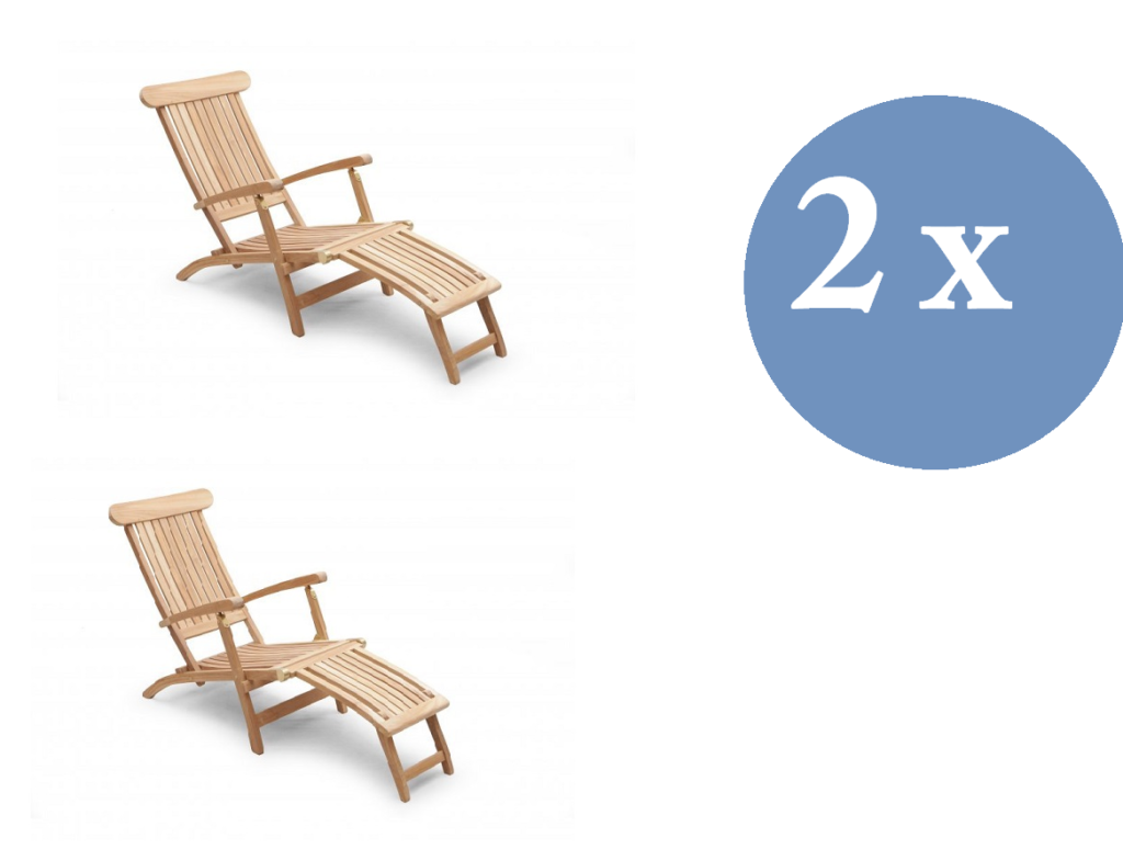 Teak Deckchair VIP set van 2 Teak.nl