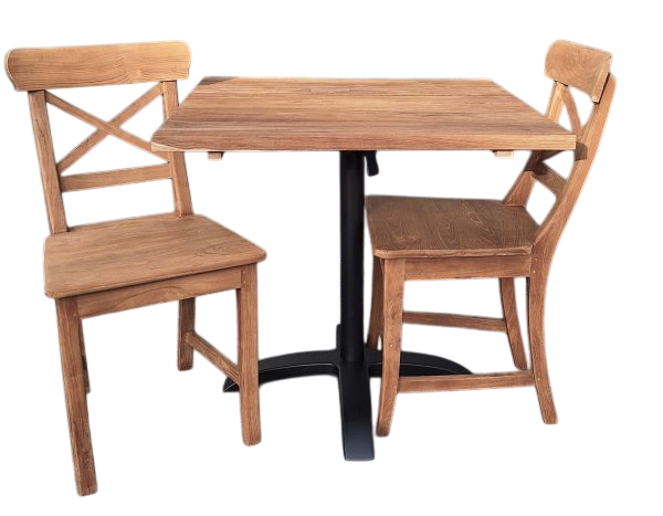 Teak Klaptafel 80x80 cm Set met 2 Mariotto Stoelen